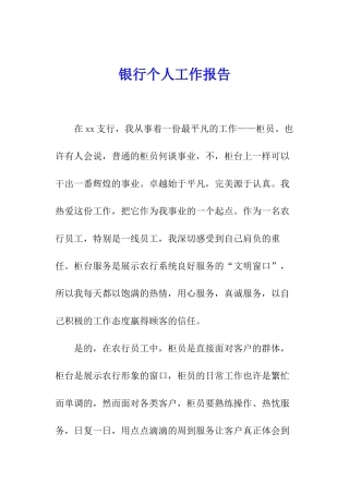 银行个人工作报告