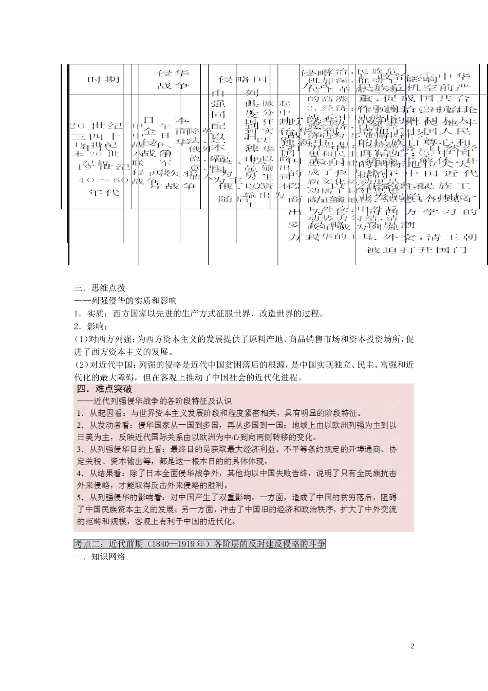 2015届高考历史二轮复习 专题2 中国近代史 第4讲 近代中国反侵略求民主的潮流教学案_第2页