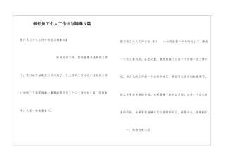 银行员工个人工作计划锦集5篇