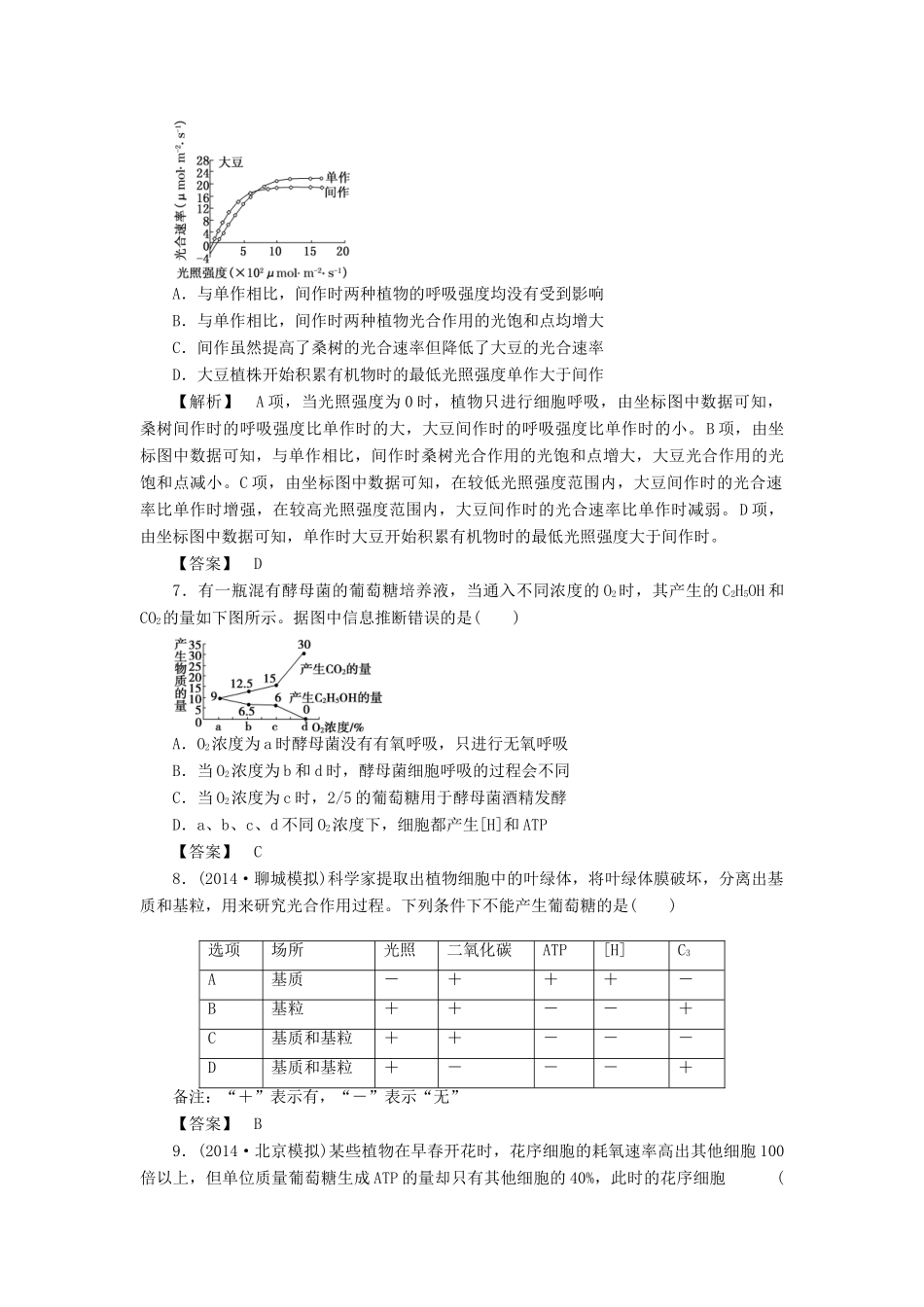 2015届高考生物二轮复习 专项训练 光合作用和细胞呼吸（A）_第3页