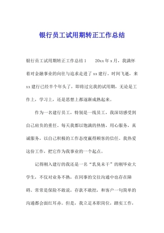 银行员工试用期转正工作总结