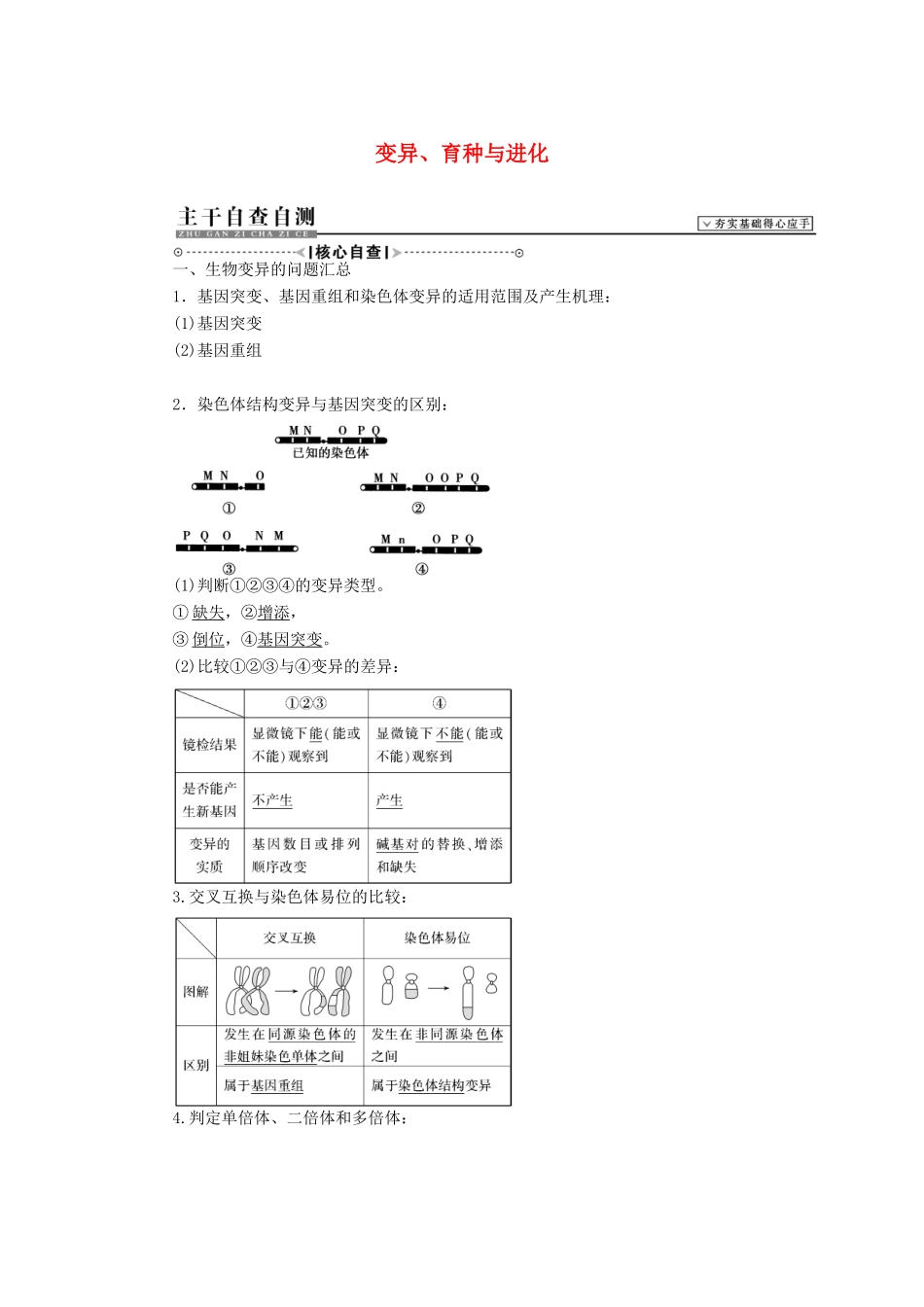 2015届高考生物二轮复习讲义 变异、育种与进化_第1页