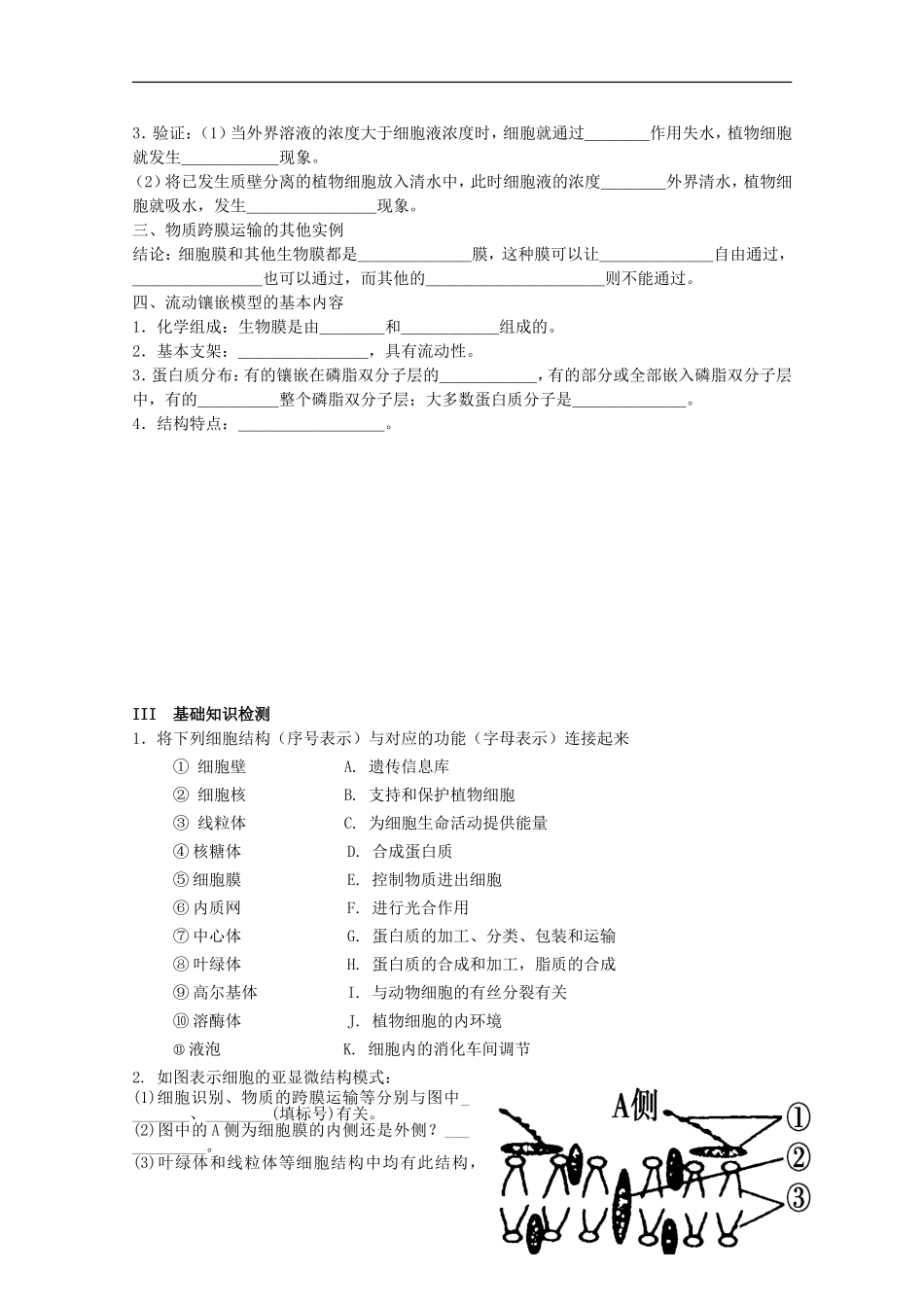 2015高中生物 学业水平复习测试 第2单元 细胞的结构 新人教版必修1_第3页