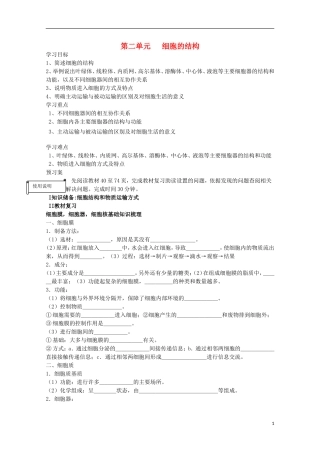 2015高中生物 学业水平复习测试 第2单元 细胞的结构 新人教版必修1