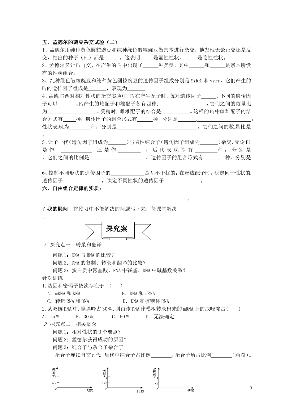 2015高中生物 学业水平复习测试 第6单元 基因表达及遗传规律 新人教版必修1_第3页