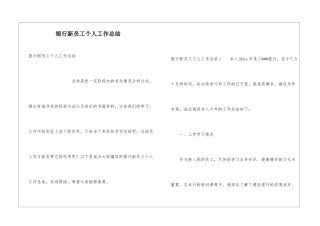 银行新员工个人工作总结