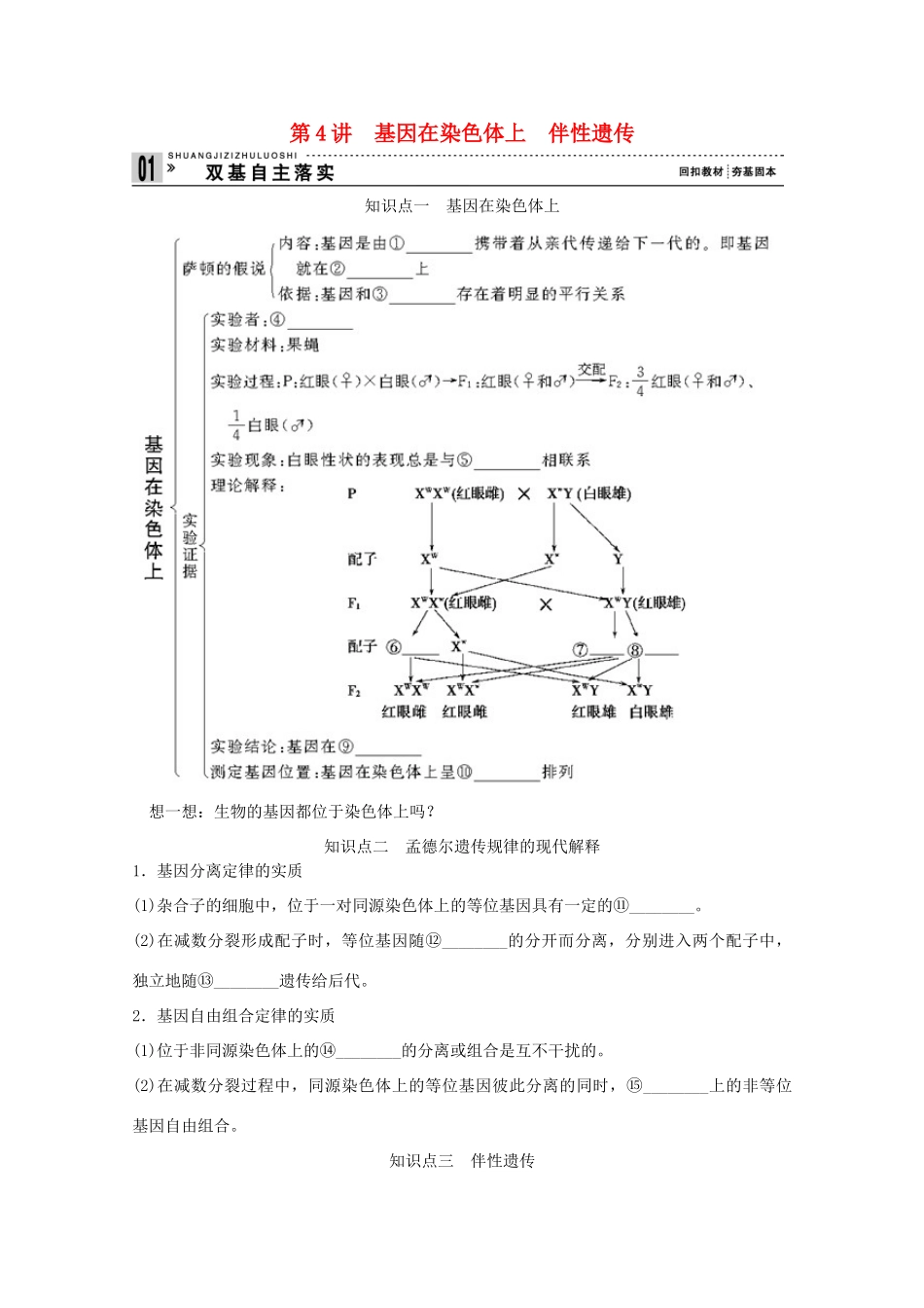2015届高考生物一轮复习 1.4 基因在染色体上伴性遗传教案（含解析）新人教版必修2_第1页