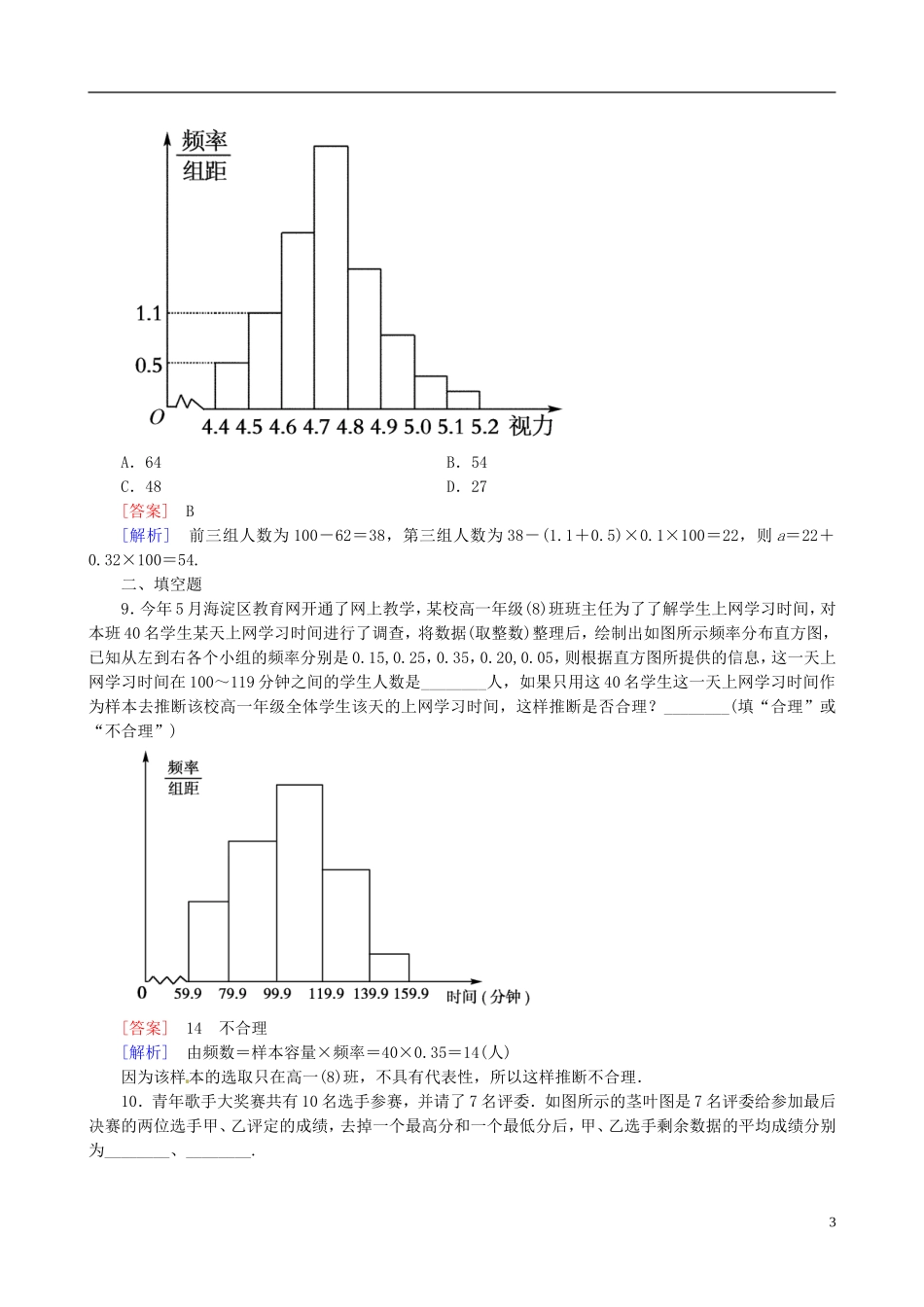 2015高中数学 2.2.1 用样本的频率分布估计总体分布练习 新人教A版必修3_第3页