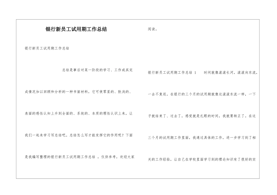 银行新员工试用期工作总结-_第1页