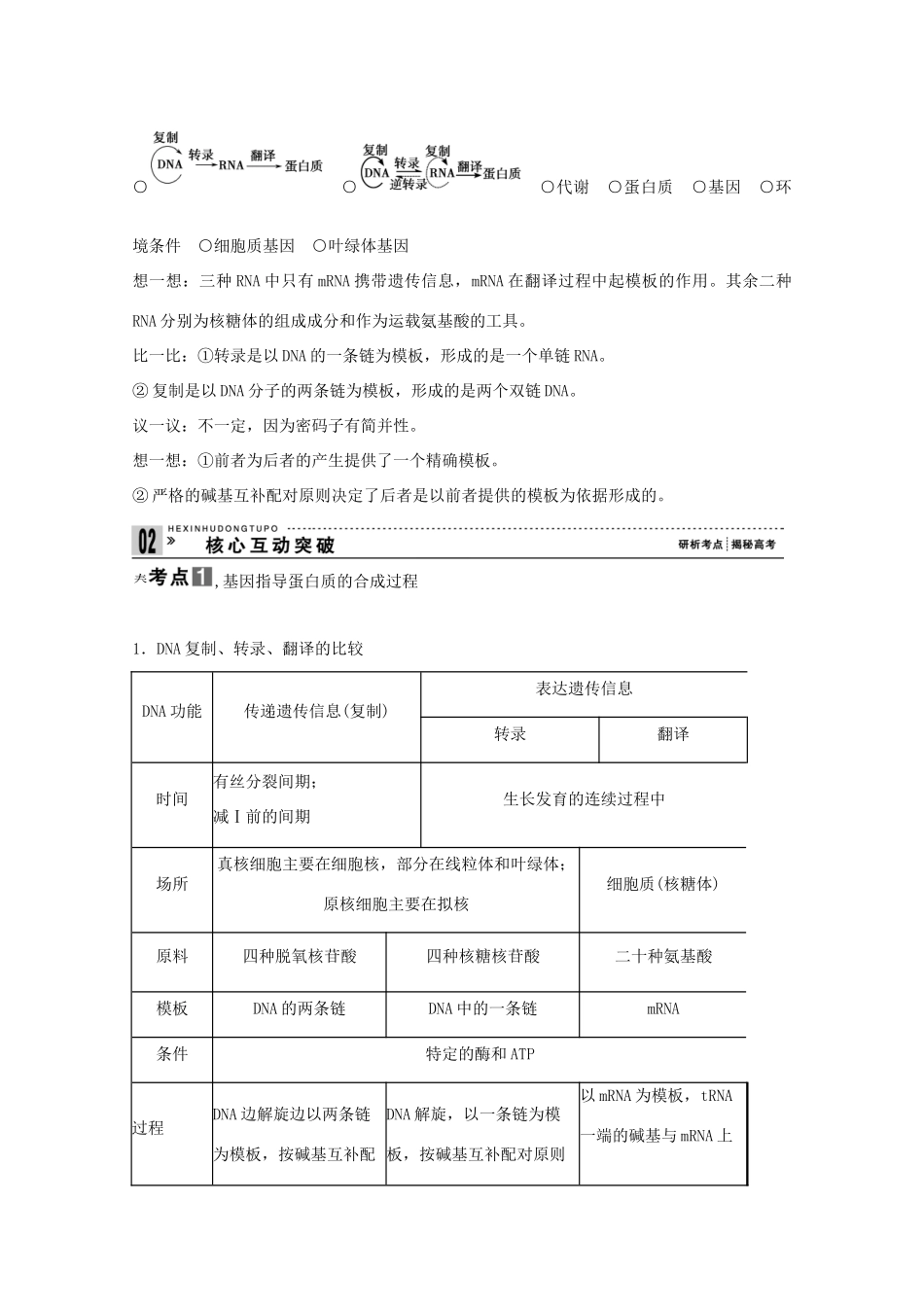 2015届高考生物一轮复习 2.3 基因的表达教案（含解析）新人教版必修2_第3页