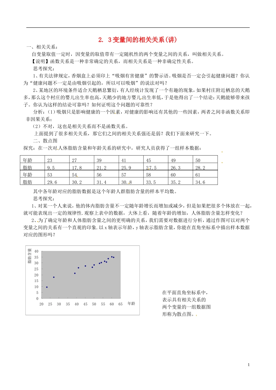 2015高中数学 2.3变量间的相关关系讲解 新人教A版必修3_第1页