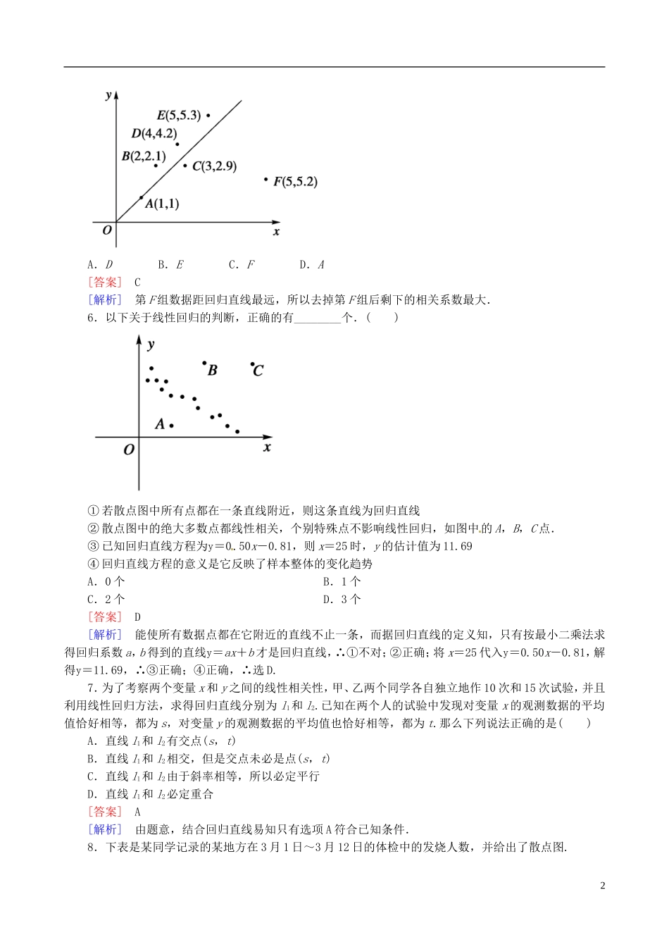 2015高中数学 2.3变量间相关关系练习 新人教A版必修3_第2页