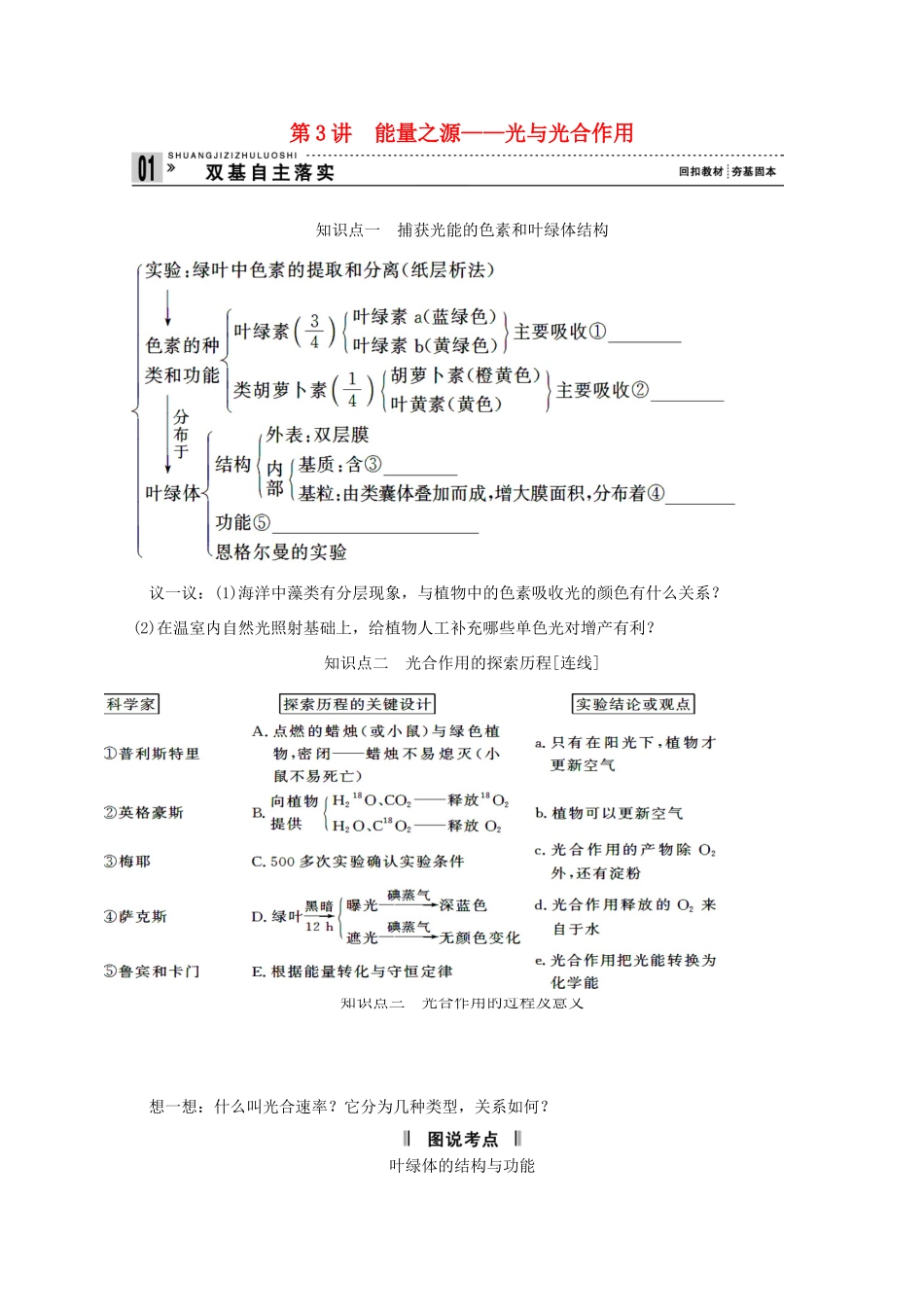 2015届高考生物一轮复习 3.3 能量之源教案（含解析）新人教版必修1_第1页
