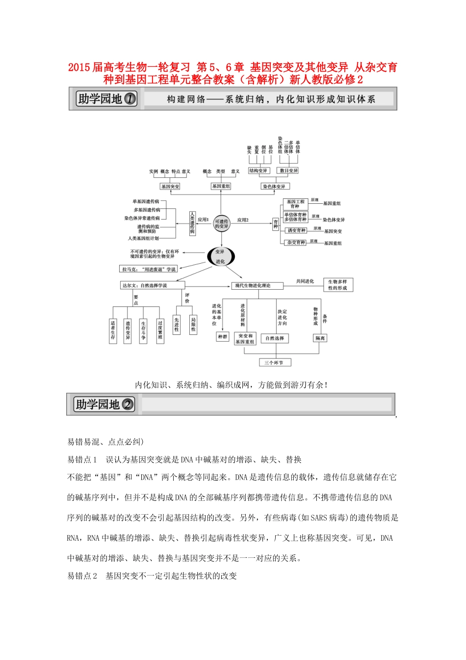 2015届高考生物一轮复习 第5、6章 基因突变及其他变异 从杂交育种到基因工程单元整合教案（含解析）新人教版必修2_第1页