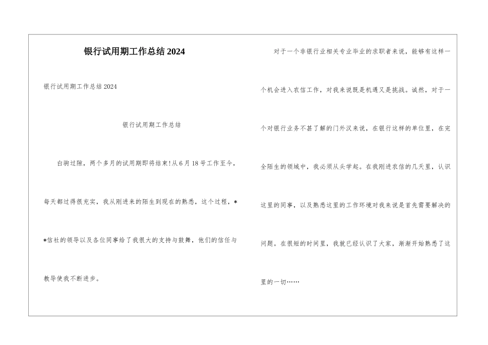 银行试用期工作总结2024_第1页