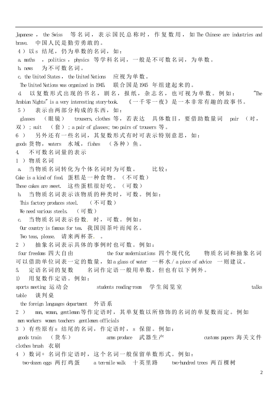 2015届高考英语总复习 语法先行 名词预习学案1（含解析）_第2页