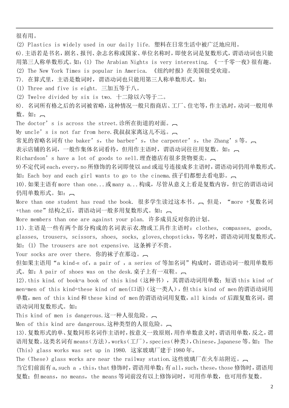 2015届高考英语总复习 语法先行 主谓一致预习学案（含解析）_第2页