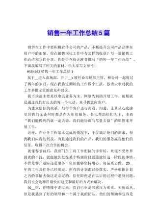 销售一年工作总结5篇