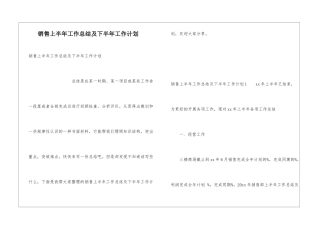 销售上半年工作总结及下半年工作计划