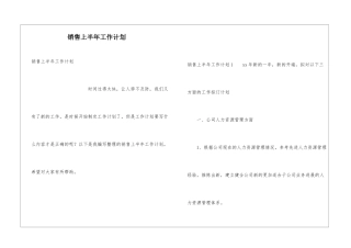 销售上半年工作计划