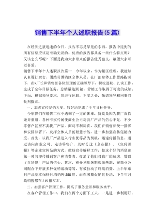 销售下半年个人述职报告