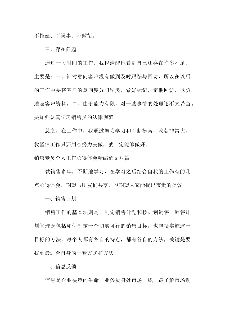 销售专员个人工作心得体会精编八篇_第2页