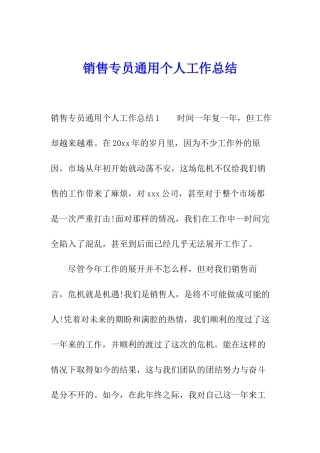 销售专员通用个人工作总结