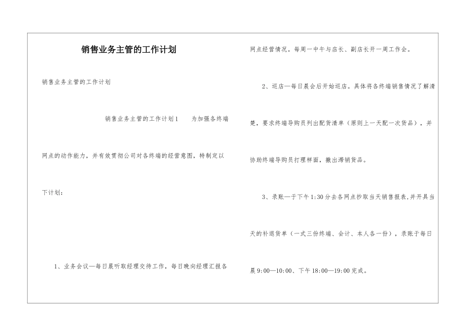 销售业务主管的工作计划_第1页
