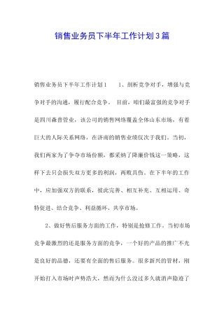销售业务员下半年工作计划3篇