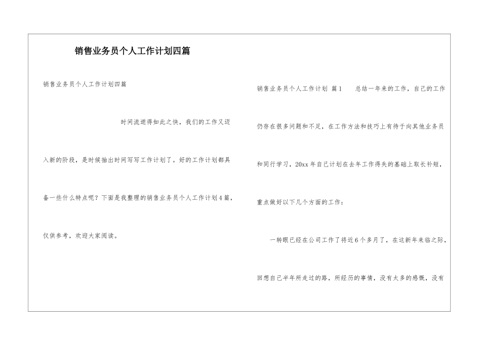 销售业务员个人工作计划四篇_第1页