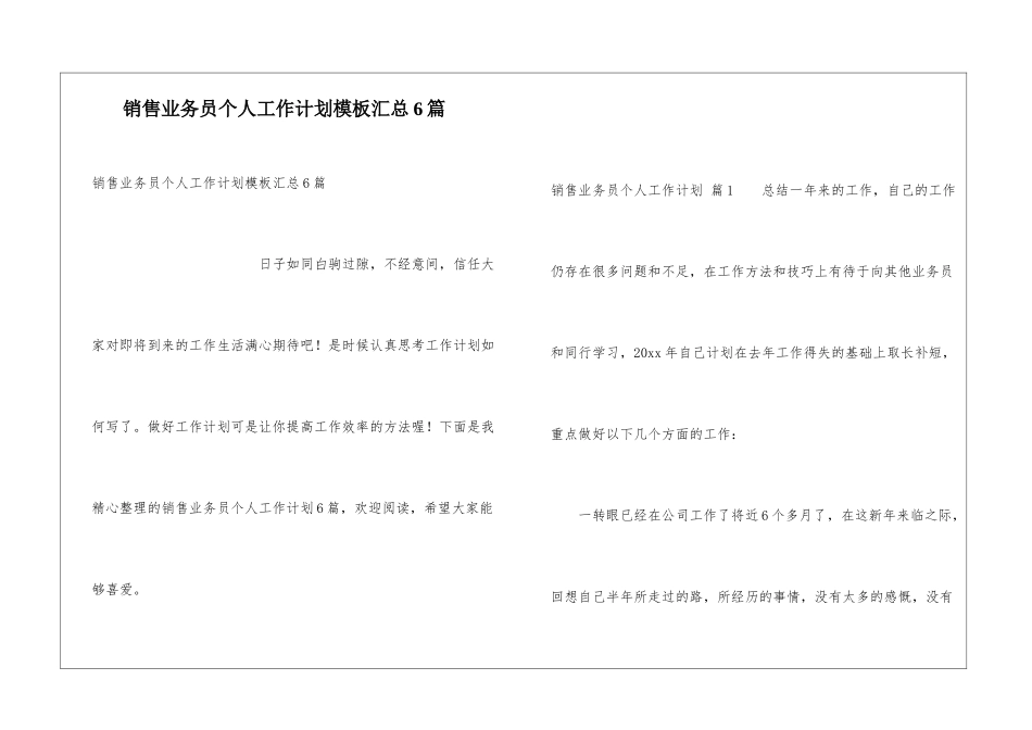 销售业务员个人工作计划模板汇总6篇_第1页