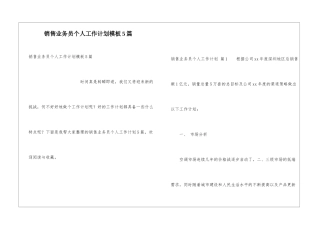 销售业务员个人工作计划模板5篇