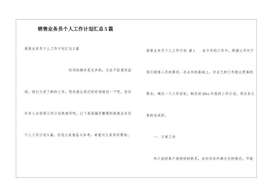 销售业务员个人工作计划汇总5篇_第1页