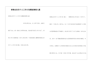 销售业务员个人工作计划模板集锦九篇