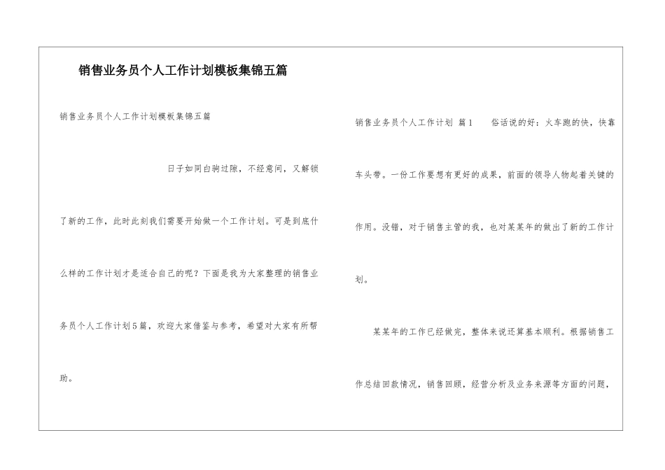 销售业务员个人工作计划模板集锦五篇_第1页