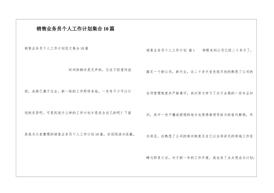 销售业务员个人工作计划集合10篇_第1页