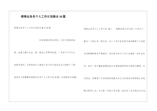 销售业务员个人工作计划集合10篇