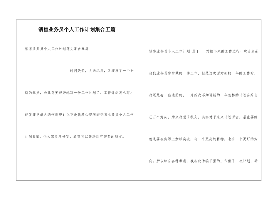 销售业务员个人工作计划集合五篇_第1页