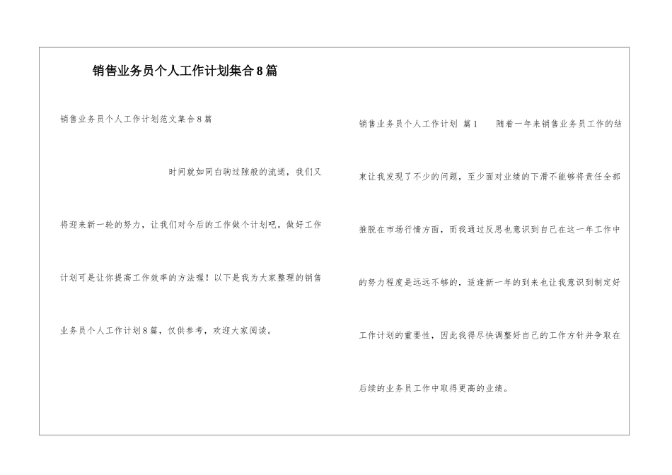 销售业务员个人工作计划集合8篇_第1页