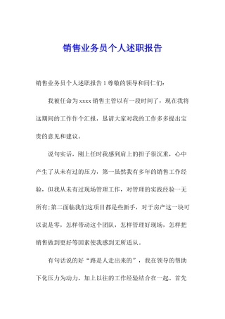 销售业务员个人述职报告
