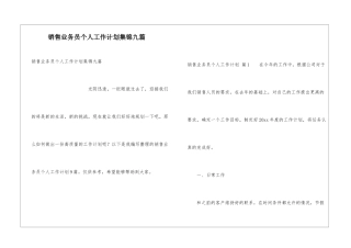 销售业务员个人工作计划集锦九篇