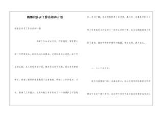销售业务员工作总结和计划