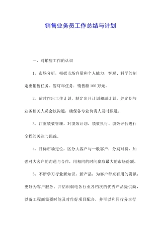 销售业务员工作总结与计划