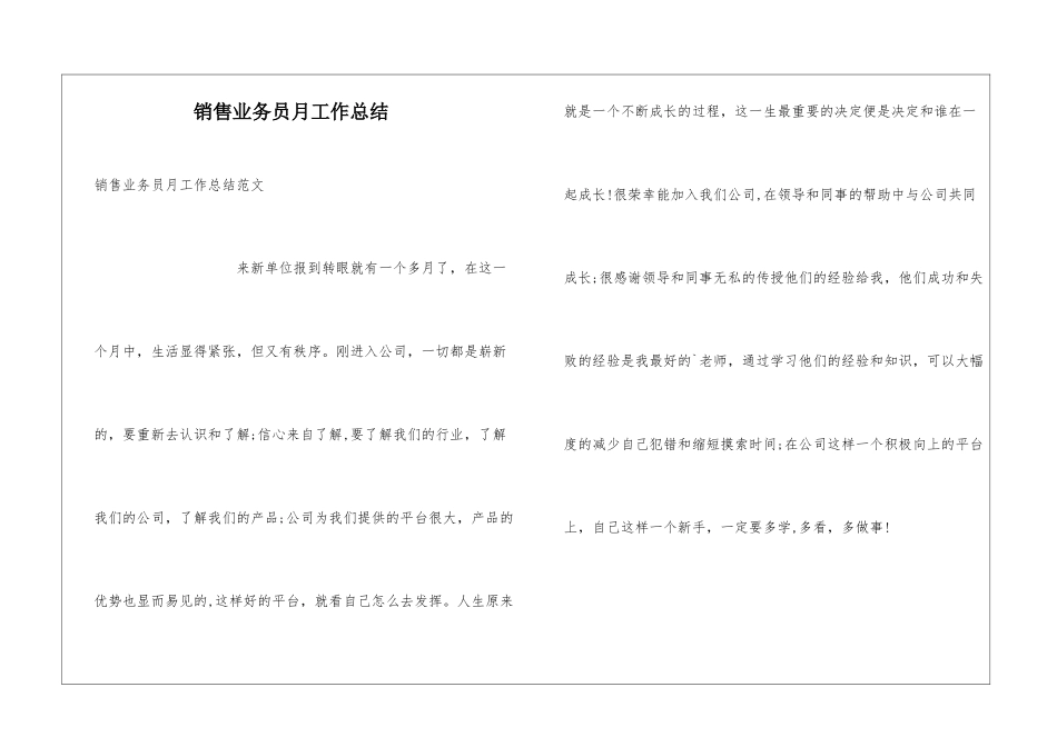 销售业务员月工作总结_第1页