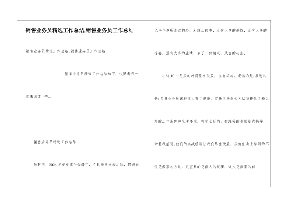 销售业务员精选工作总结-销售业务员工作总结_第1页