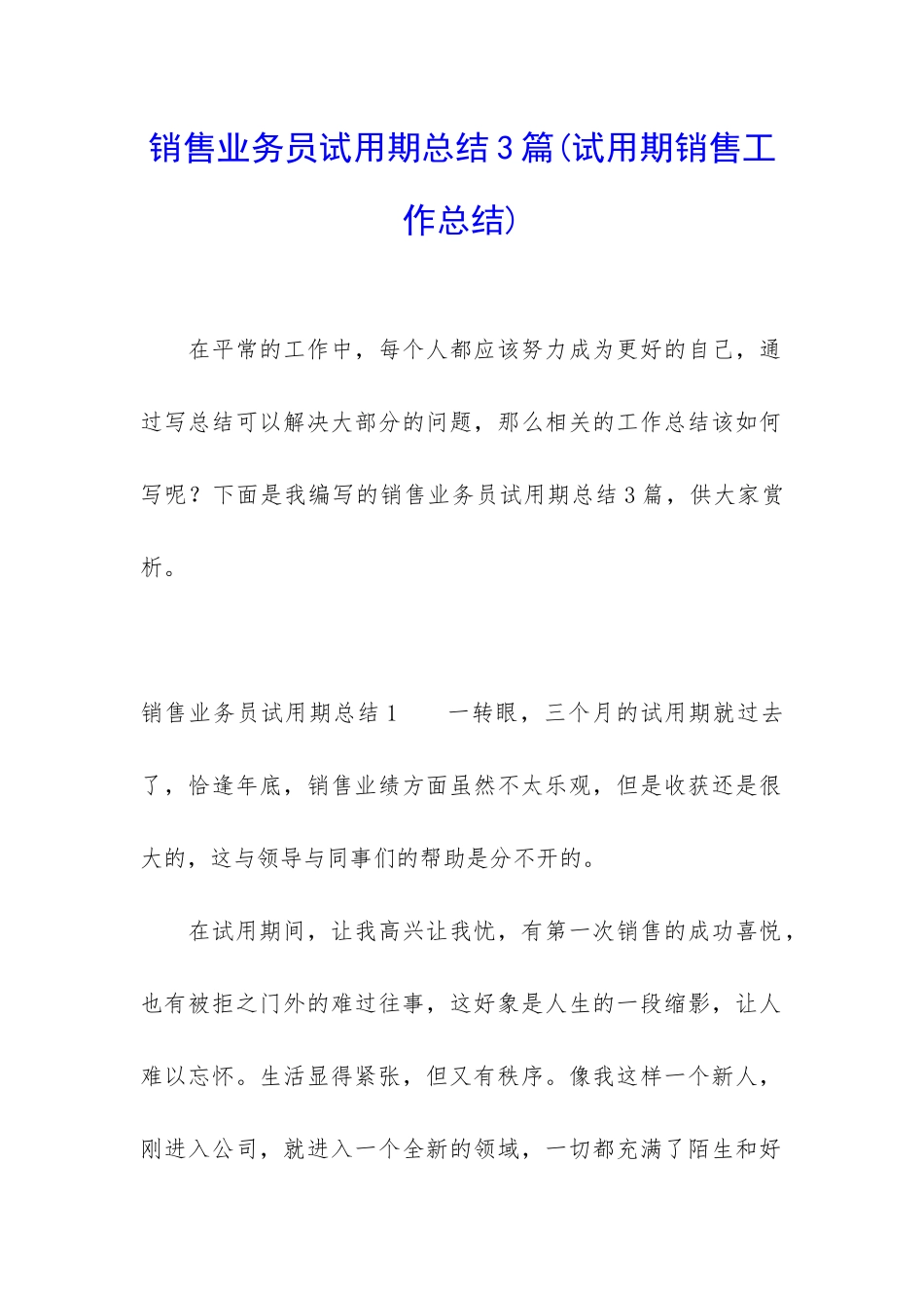 销售业务员试用期总结3篇_第1页
