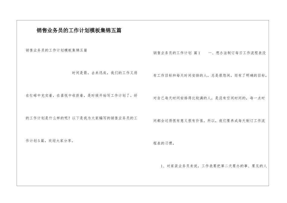 销售业务员的工作计划模板集锦五篇_第1页