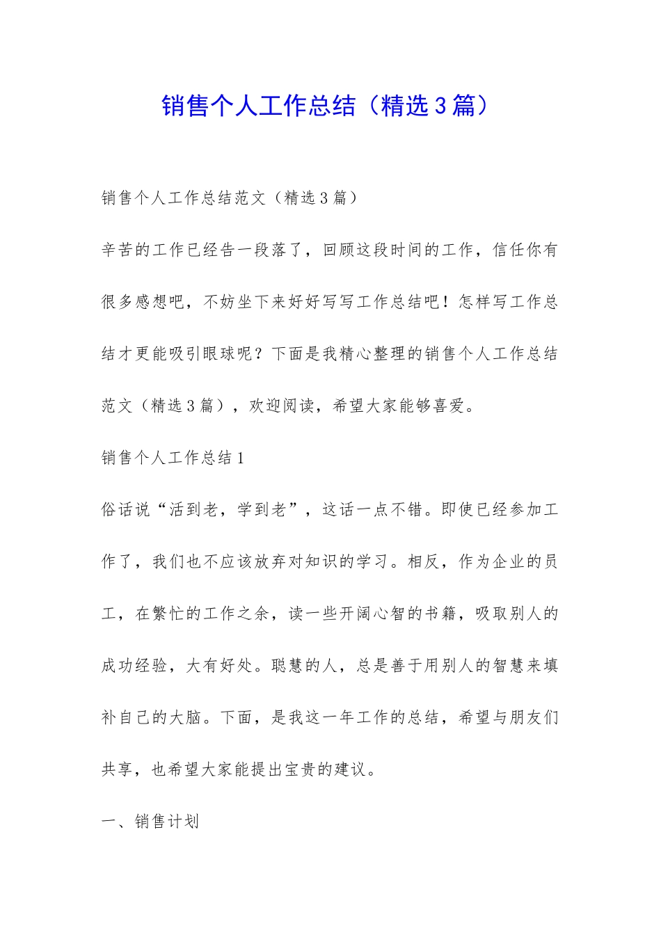 销售个人工作总结-_第1页