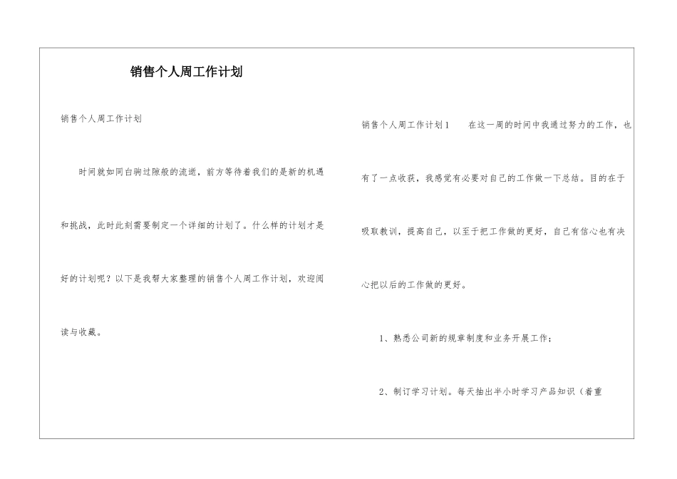 销售个人周工作计划_第1页