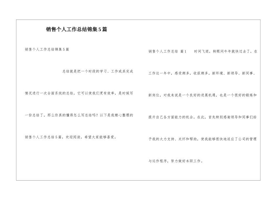销售个人工作总结锦集5篇_第1页